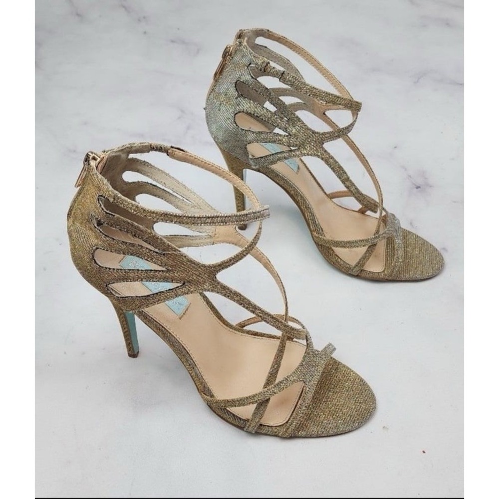 Betsey Johnson Gold Glitter Strappy Heels Evening Party Shoes‎